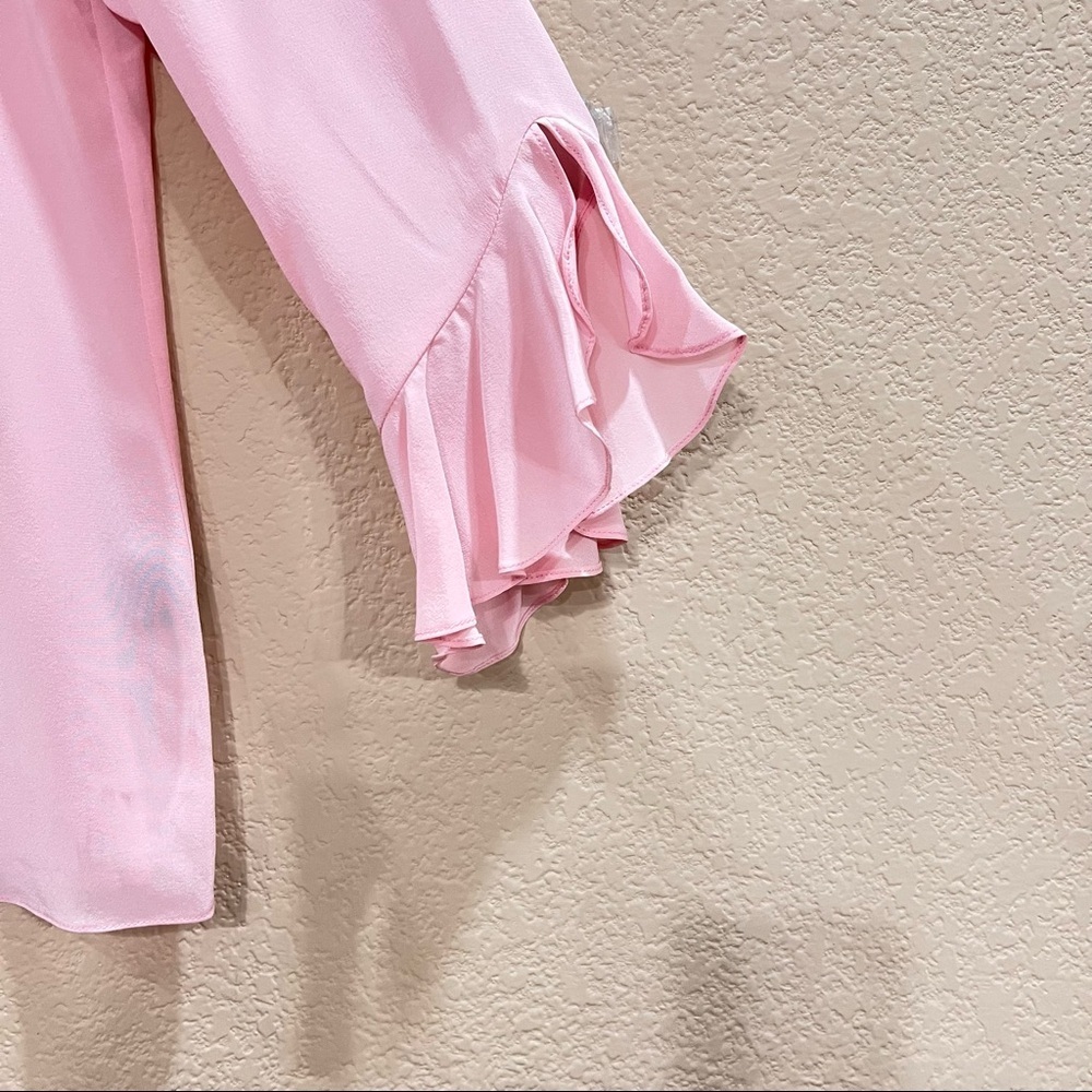 Lauren Ralph Lauren Womens Pink 100% Silk Blouse Long Flutter Sleeve Sz S Casual - Picture 2 of 8